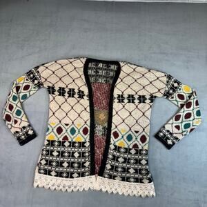 BKE Sweater Shaw Long Sleeve Womens Cardigan Woven Wool Lace CountryCore Large‎